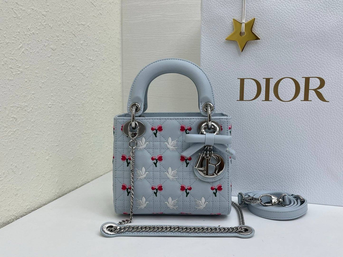 Dior 2026 Bird Rose Design Lady Dior Bag Lambskin