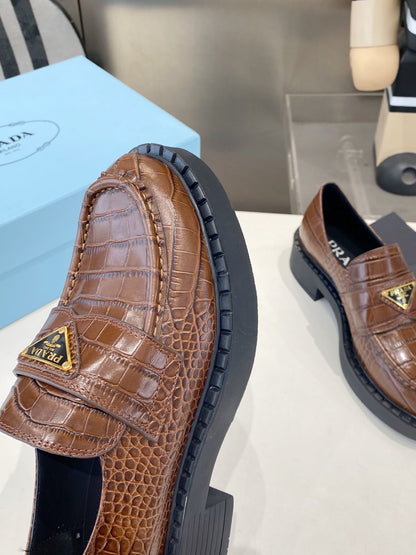 PRA 26S Platform Crocodile Embossed Loafers Brown Leather 628560