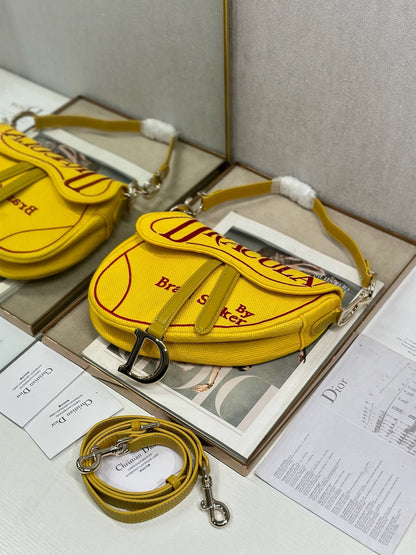 Dior 2026 Saddle Bag 25.5cm Yellow mix Red Canvas 289472