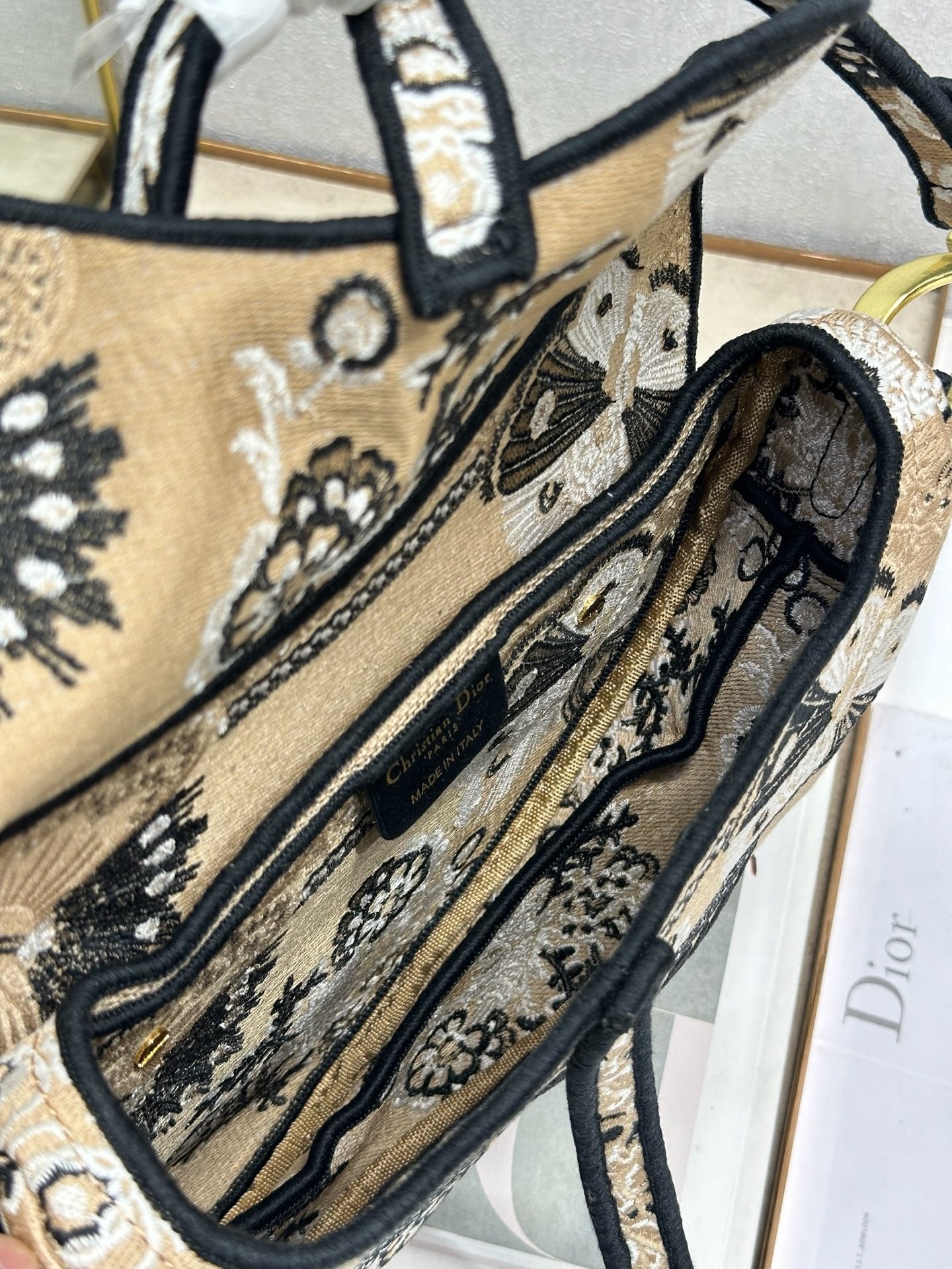 Dior 2026 Butterfly Motifs Saddle Bag 25.5cm Light Brown mix Black Canvas 289476