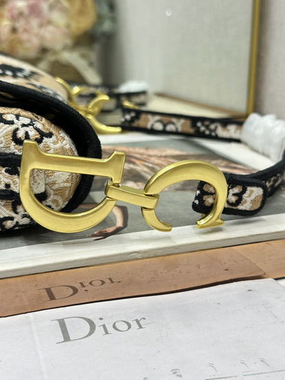 Dior 2026 Butterfly Motifs Saddle Bag 25.5cm Light Brown mix Black Canvas 289476