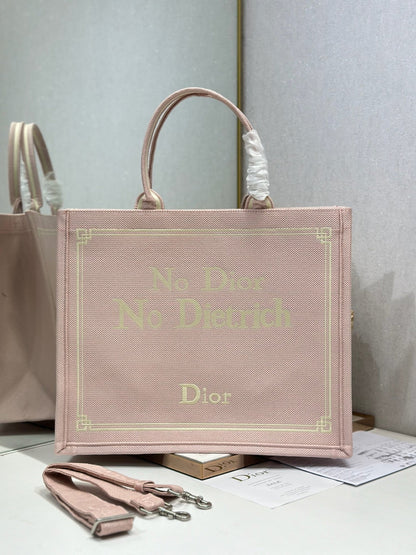 Dior 2026 "No Dior No Dietrich" Book Tote Bag Pink Canvas 290886