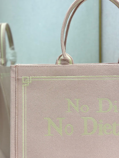 Dior 2026 "No Dior No Dietrich" Book Tote Bag Pink Canvas 290886