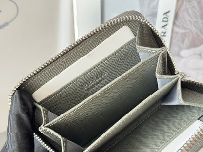 Prada 2026 Cardholder Zipper Bag 10cm Logo Silver Calfskin