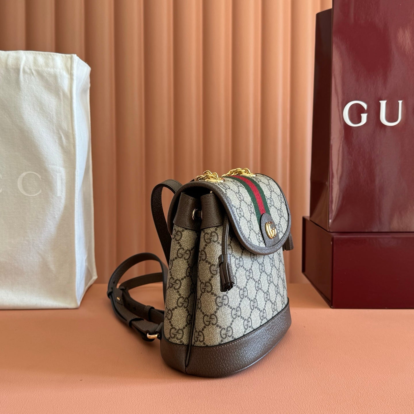 Gucci 2026 Ophidia Backpack 20.5cm Brown Ebony Canvas Leather 280939
