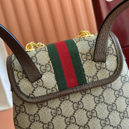 Gucci 2026 Ophidia Backpack 20.5cm Brown Ebony Canvas Leather 280939