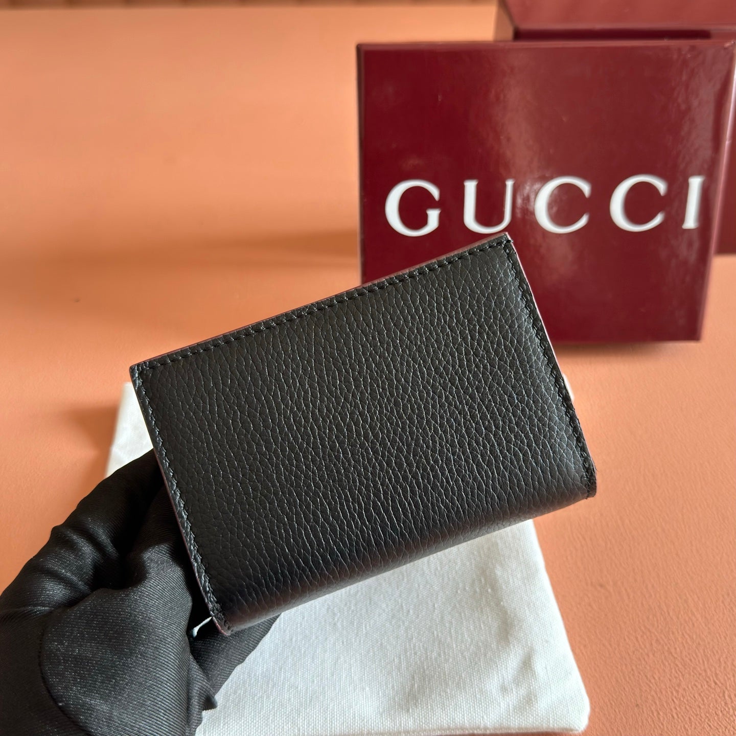 Gucci 2026 GG Marmont Bi-fold Wallet Black Red Leather 280859