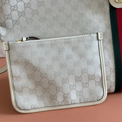 Gucci Giglio Large Tote Bag 60cm White Canvas Leather