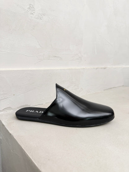 Prada 2026 Brushed Black Slippers Leather 778940