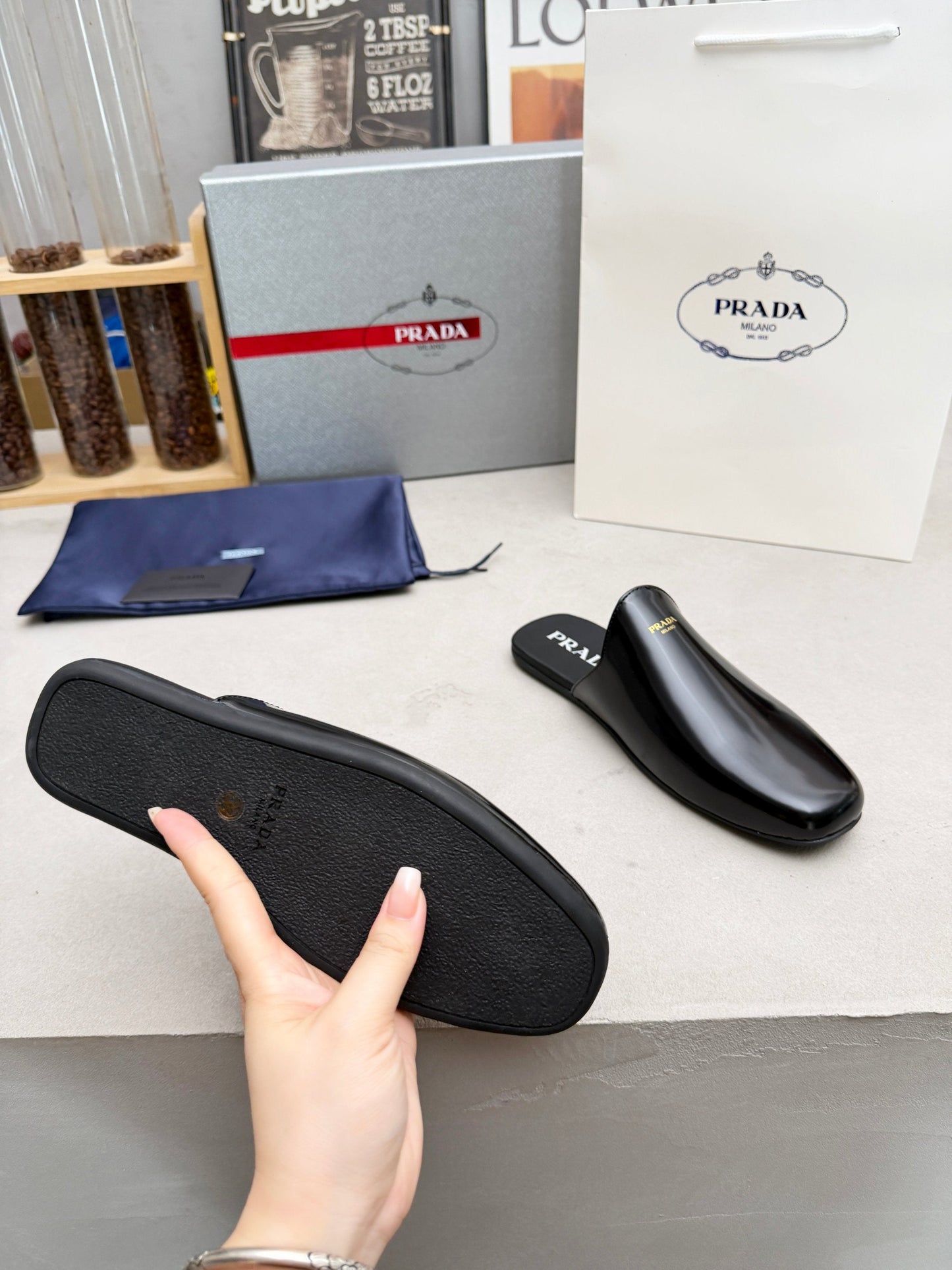 Prada 2026 Brushed Black Slippers Leather 778940