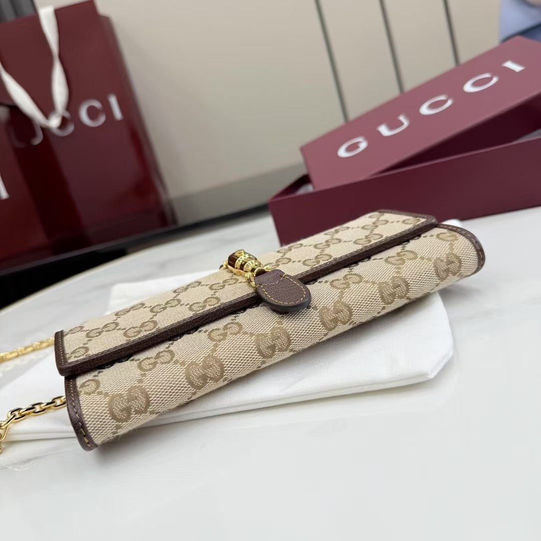 Gucci 2026 Jackie Wallet 19cm Brown Canvas Leather