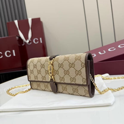 Gucci 2026 Jackie Wallet 19cm Brown Canvas Leather