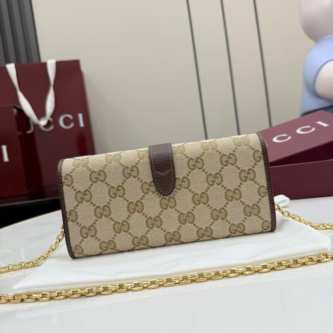 Gucci 2026 Jackie Wallet 19cm Brown Canvas Leather