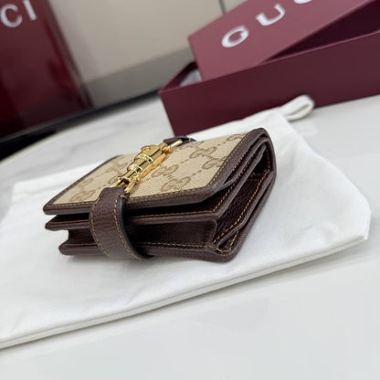 Gucci 2026 Jackie Wallet 11cm Brown Canvas Leather