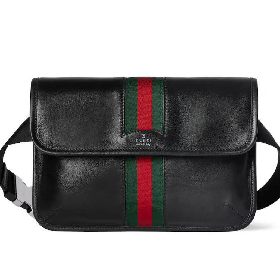 Gucci 2026 Web Trademark Bag 24cm Black Calfskin