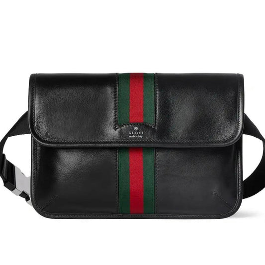 Gucci 2026 Web Trademark Bag 24cm Black Calfskin