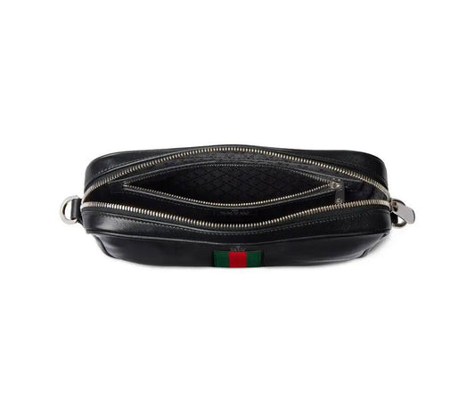 Gucci 2026 Web Trademark Crossbody Bag 24cm Black Calfskin