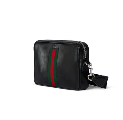 Gucci 2026 Web Trademark Crossbody Bag 24cm Black Calfskin