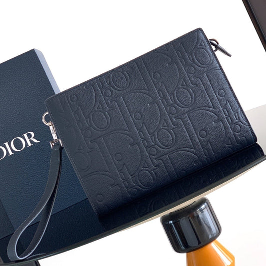 Dior 2026 A5 Triangle Pouch 27cm Navy Grained Calfskin 355418