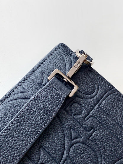 Dior 2026 A5 Triangle Pouch 27cm Navy Grained Calfskin 355418