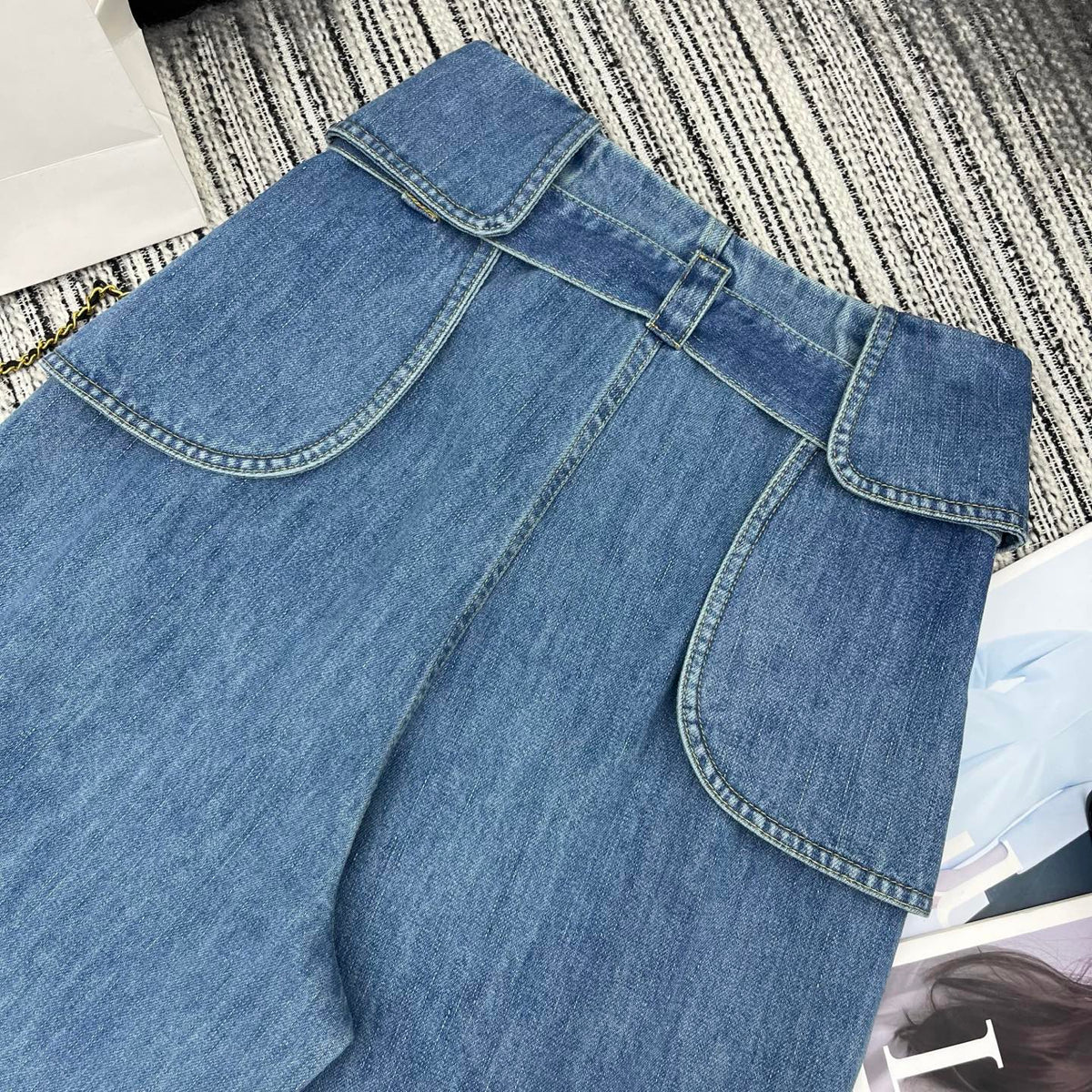 Loewe Urved-Blade Wide-Leg Jeans Blue Cotton
