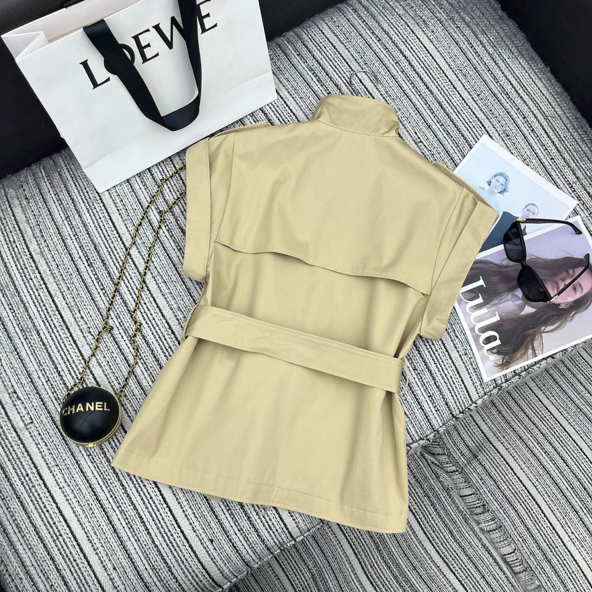 Loewe Sleeveless Stand-Collar Trench Coat Khahi Cotton