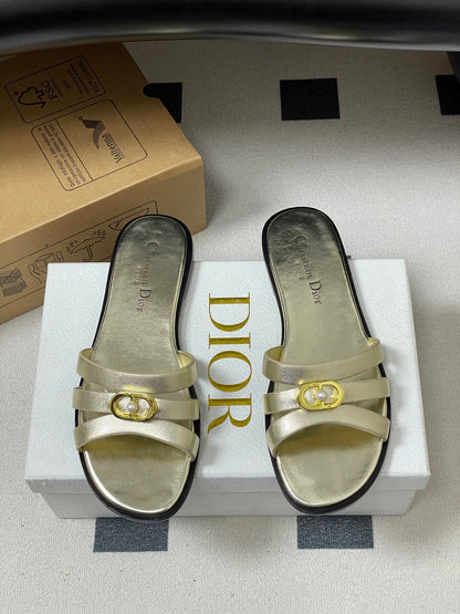 CD 26 Chunky Heel Sandals Metallic Gold Leather 593528