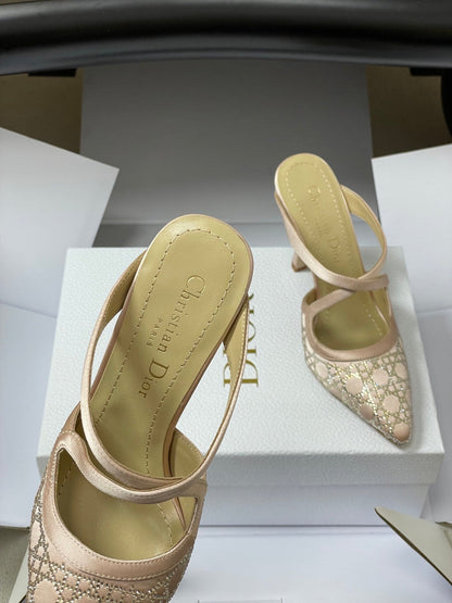 CD 26 High-Heeled Mules Nude Beige Mesh Sheepskin 593589