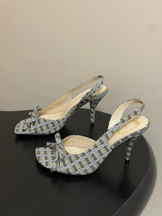 CD 26 Slingback 85 Multicolor Plaid Leather Silk Fabric 593600