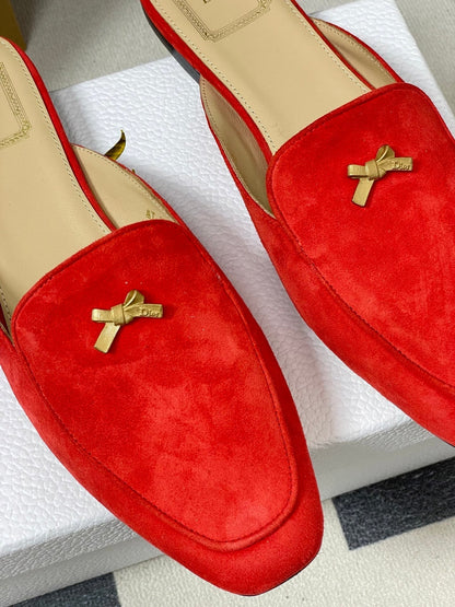 CD 26 Bow Mules Red Beige Suede Cowhide 632591