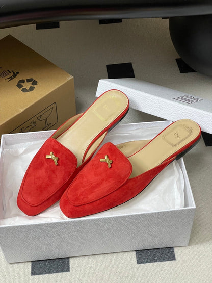 CD 26 Bow Mules Red Beige Suede Cowhide 632591