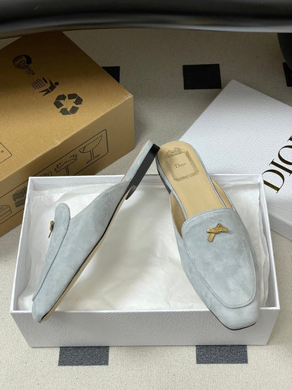 CD 26 Bow Mules Baby Blue Beige Suede Cowhide 632593