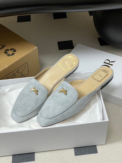 CD 26 Bow Mules Baby Blue Beige Suede Cowhide 632593