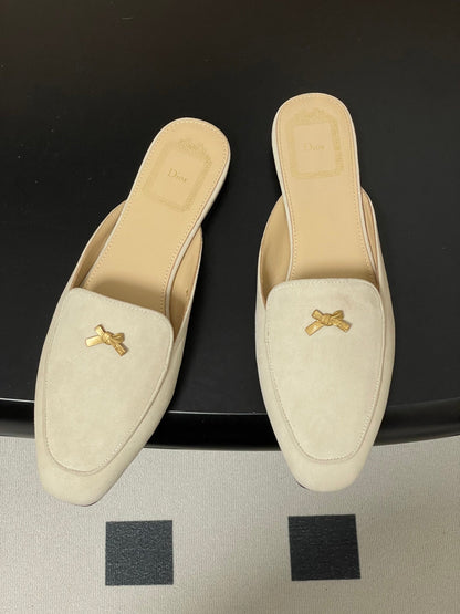 CD 26 Bow Mules Ivory Beige Suede Cowhide 632594