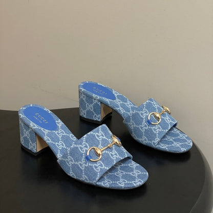 GG 26ss Horsebit Slippers 55 Blue Denim Monogram