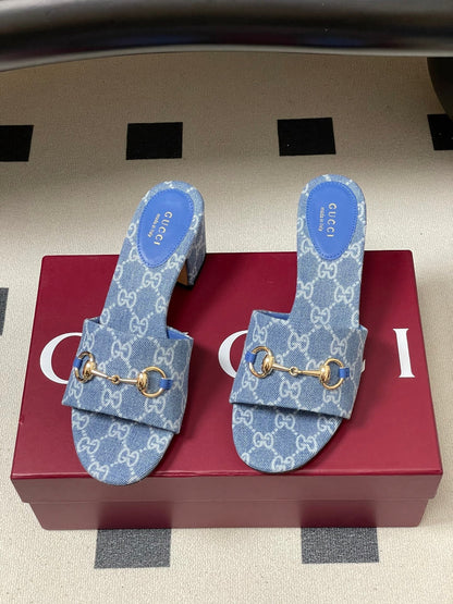 GG 26ss Horsebit Slippers 55 Blue Denim Monogram