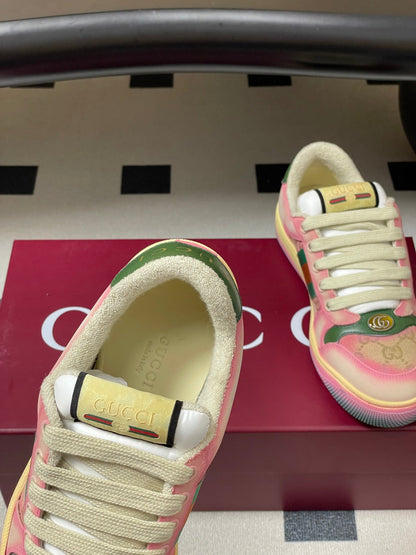 GG 26ss Screener Sneaker Beige Pink Green Fabric Calfskin 697903