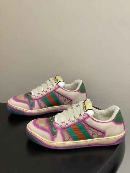 GG 26ss Screener Sneaker Beige Purple Green Fabric Calfskin 697904