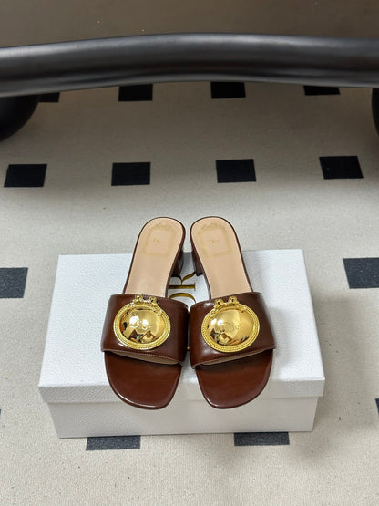 Dior 2026 D-Club Retro CD Letter Metal Buckle Sandals 45mm Leather 846977