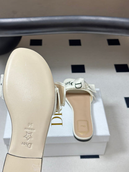 Dior 2026  J'Adior Classic Logo Webbing Bow Flat Sandals Fabric Leather 846993