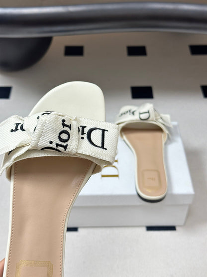 Dior 2026  J'Adior Classic Logo Webbing Bow Flat Sandals Fabric Leather 846993