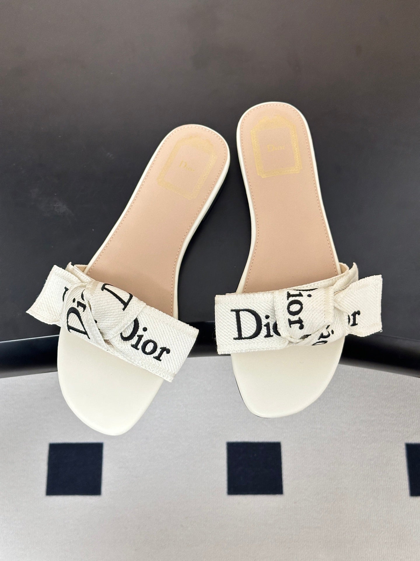 Dior 2026  J'Adior Classic Logo Webbing Bow Flat Sandals Fabric Leather 846993