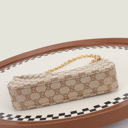 Gucci 2026 Lady Lunetta Chain Shoulder Bag Brown Canvas Leather