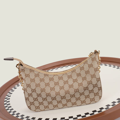 Gucci 2026 Lady Lunetta Chain Shoulder Bag Brown Canvas Leather