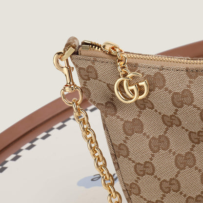 Gucci 2026 Lady Lunetta Chain Shoulder Bag Brown Canvas Leather