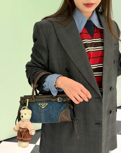 Prada 2026 Bonnie Bag 24cm Blue Brown Denim Leather