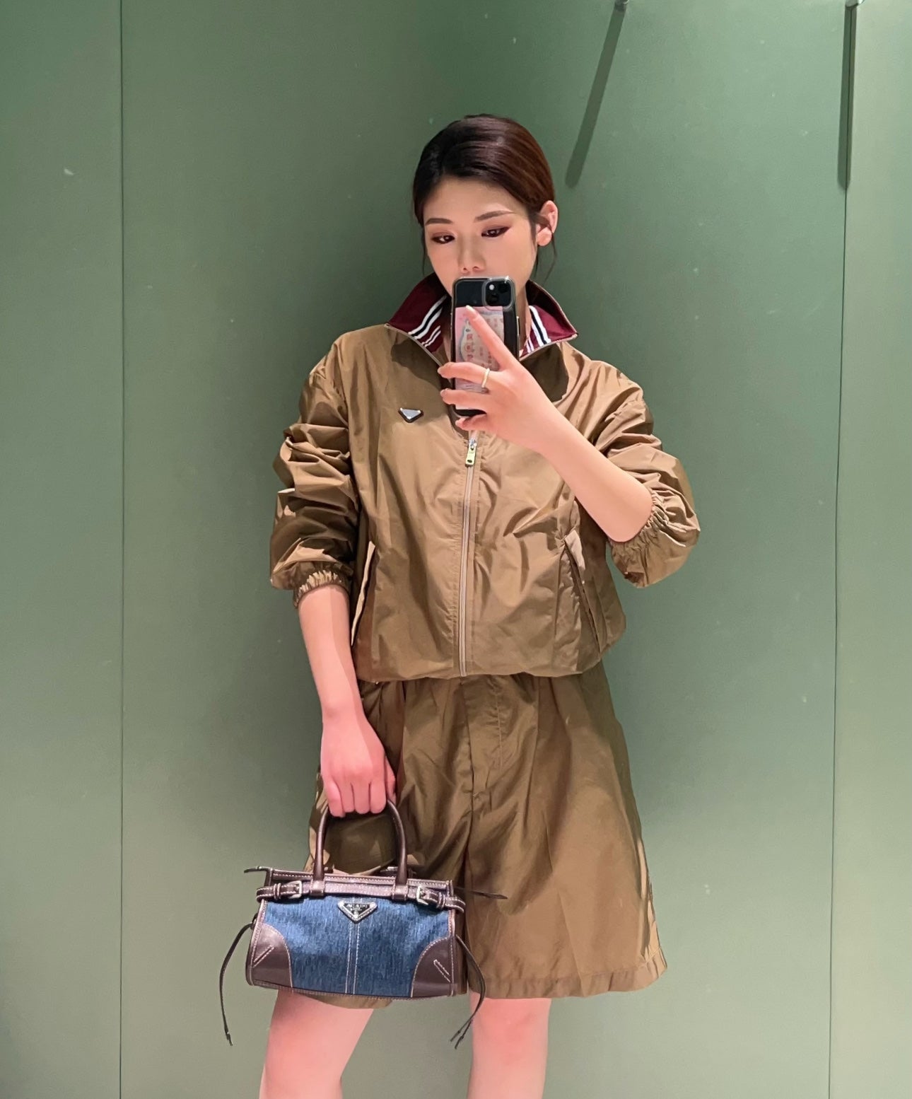 Prada 2026 Bonnie Bag 24cm Blue Brown Denim Leather