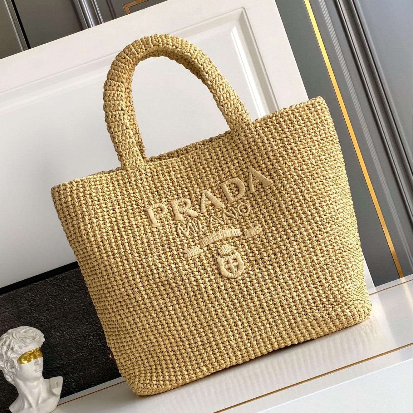 Prada 2026 Tote Bag 40cm Beige Woven