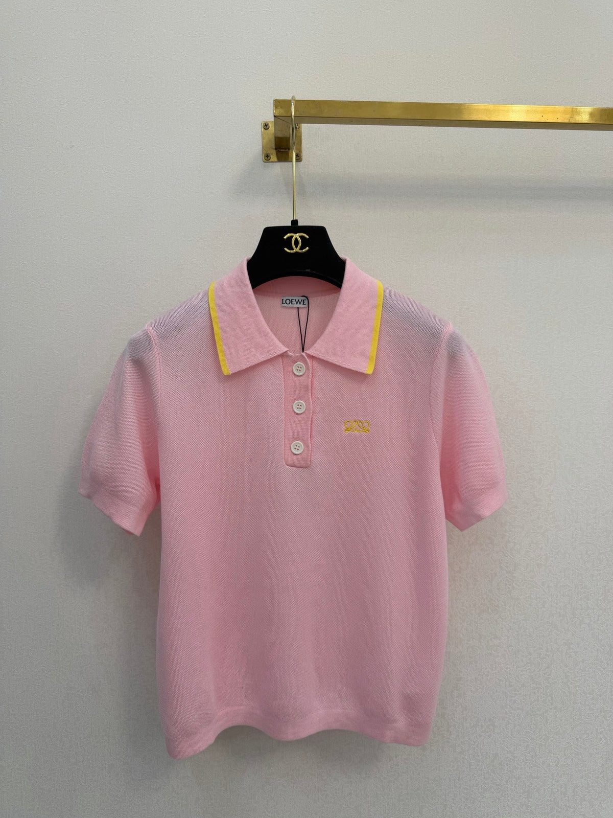 Loewe 26s Polo Collar Short-Sleeved Shirt Light Pink Tencel 394815