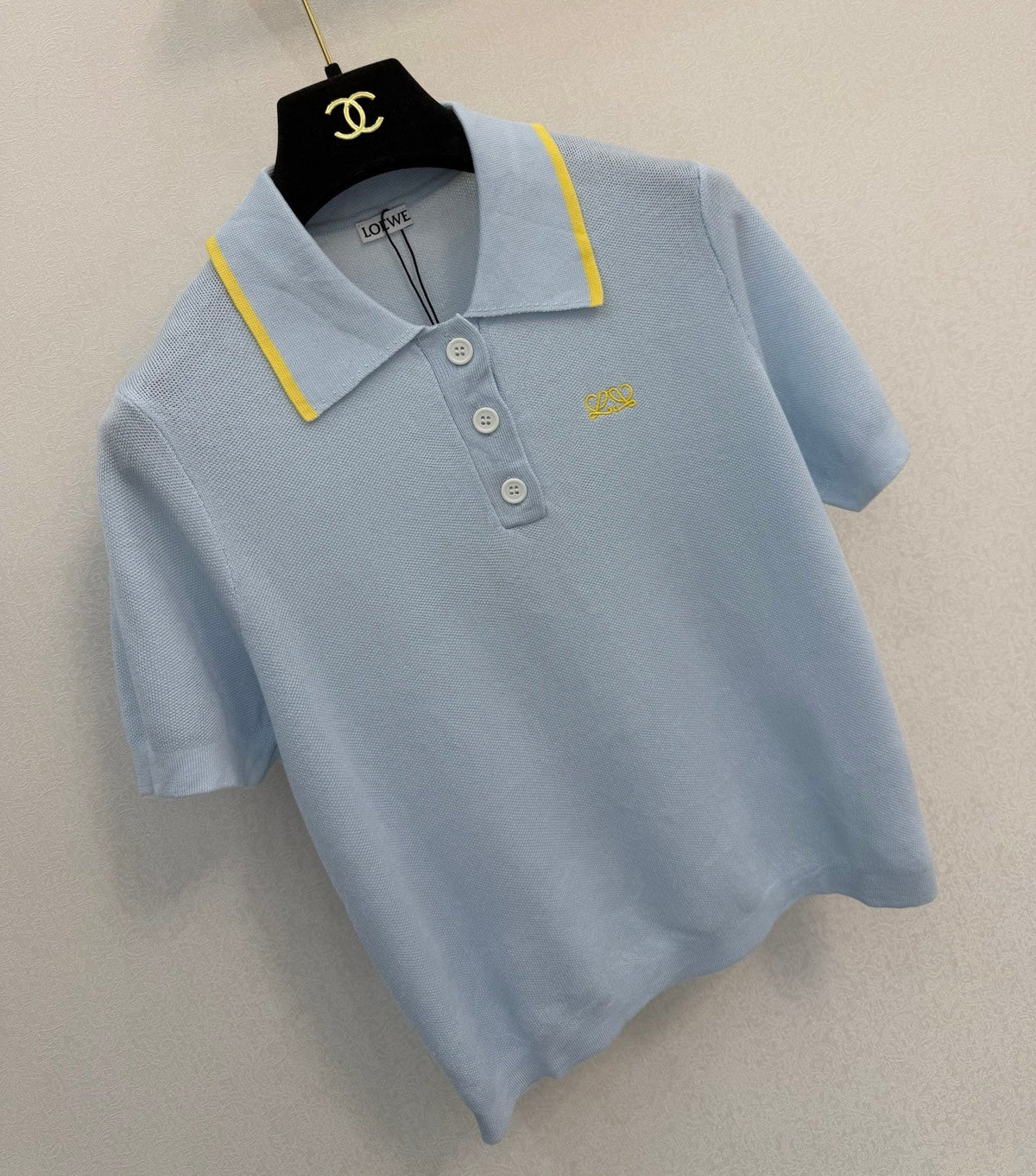 Loewe 26s Polo Collar Short-Sleeved Shirt Light Blue Tencel 394816